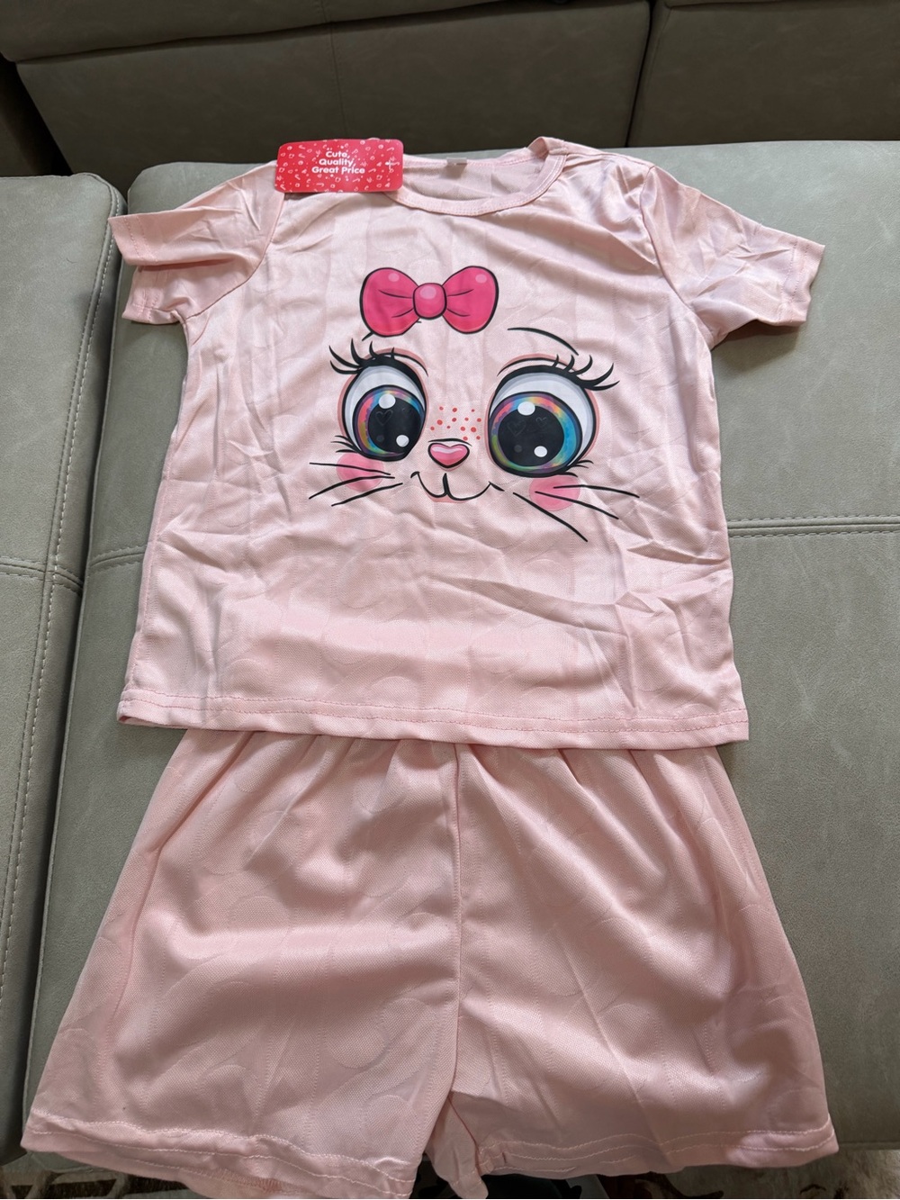 Girls Pink Cat Face Short Pajama Set